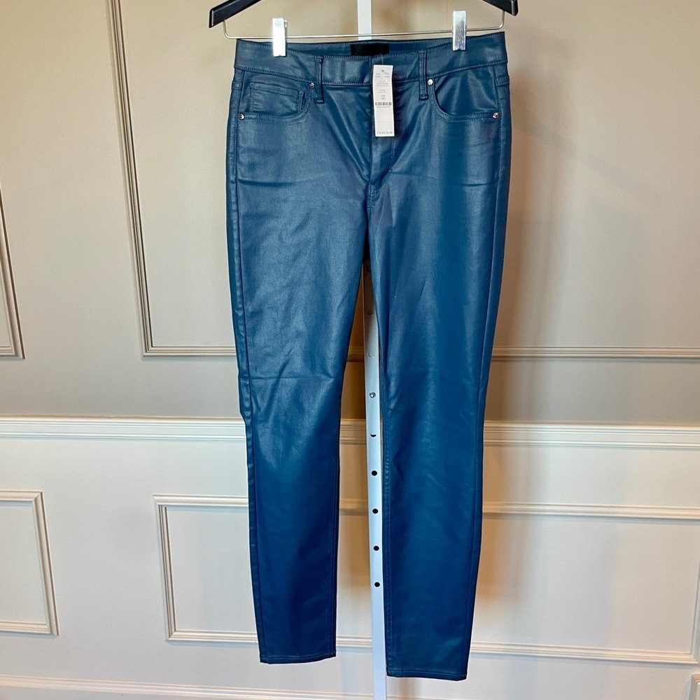 White House Black Market NWT Vegan Blue Leather Pants 8 moto WHBM riding